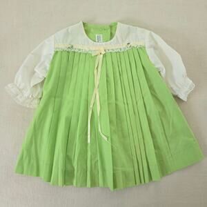 Vintage 60s Green Pleated Dress 6-9 months